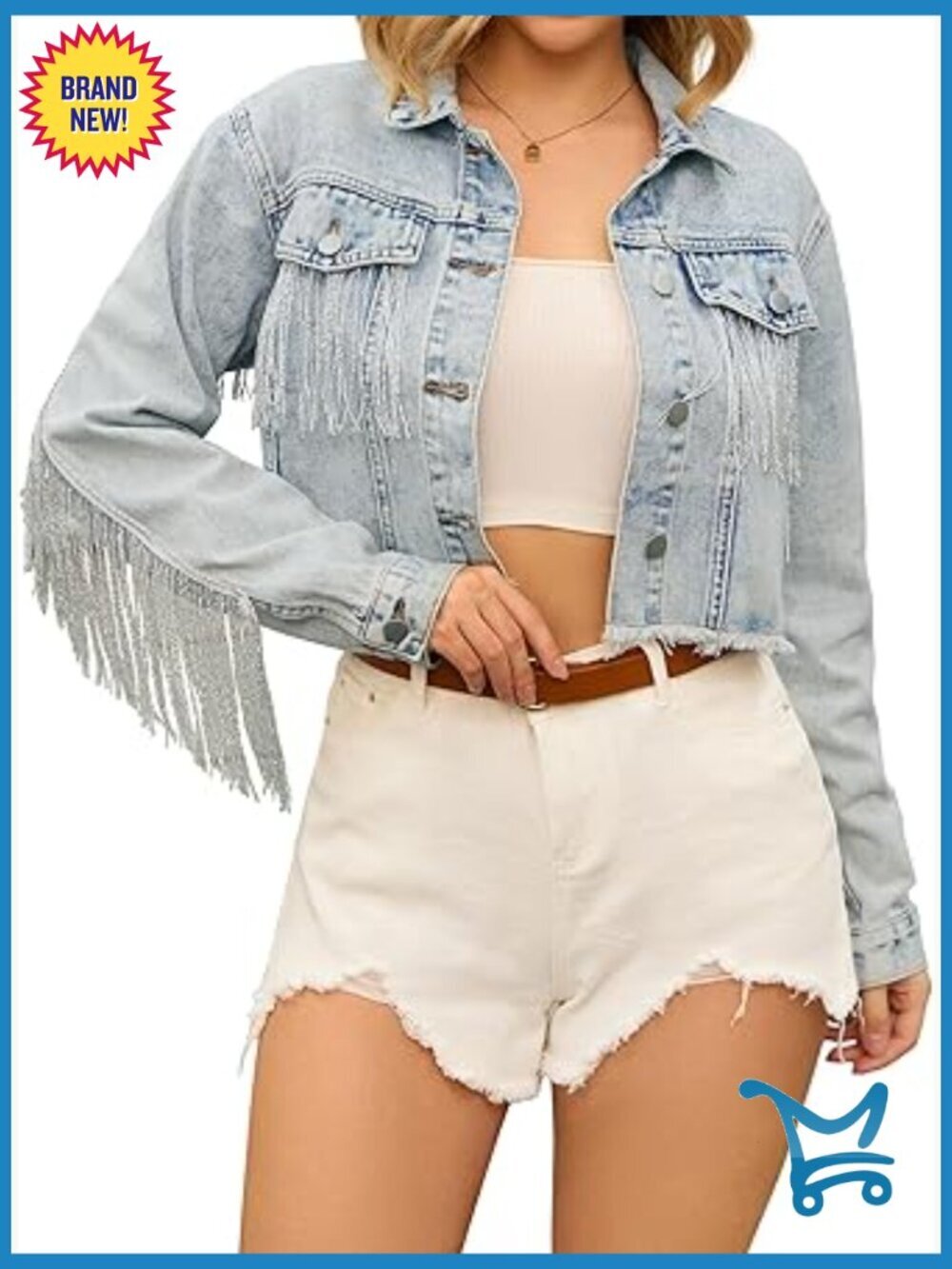 Cropped Fringe Denim Jacket Long Sleeve Western Tassel Button Down